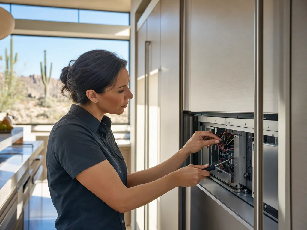 Technician servicing a Dacor built-in appliance in a Phoenix home