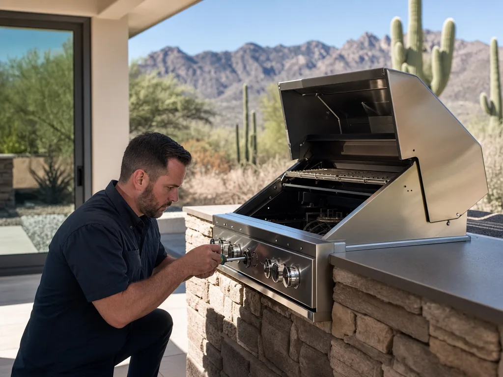 Technician servicing a DCS built-in appliance in a Phoenix home
