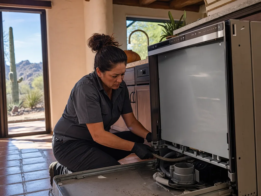 Dishwasher drainage service during an appliance repair visit in Phoenix, Arizona