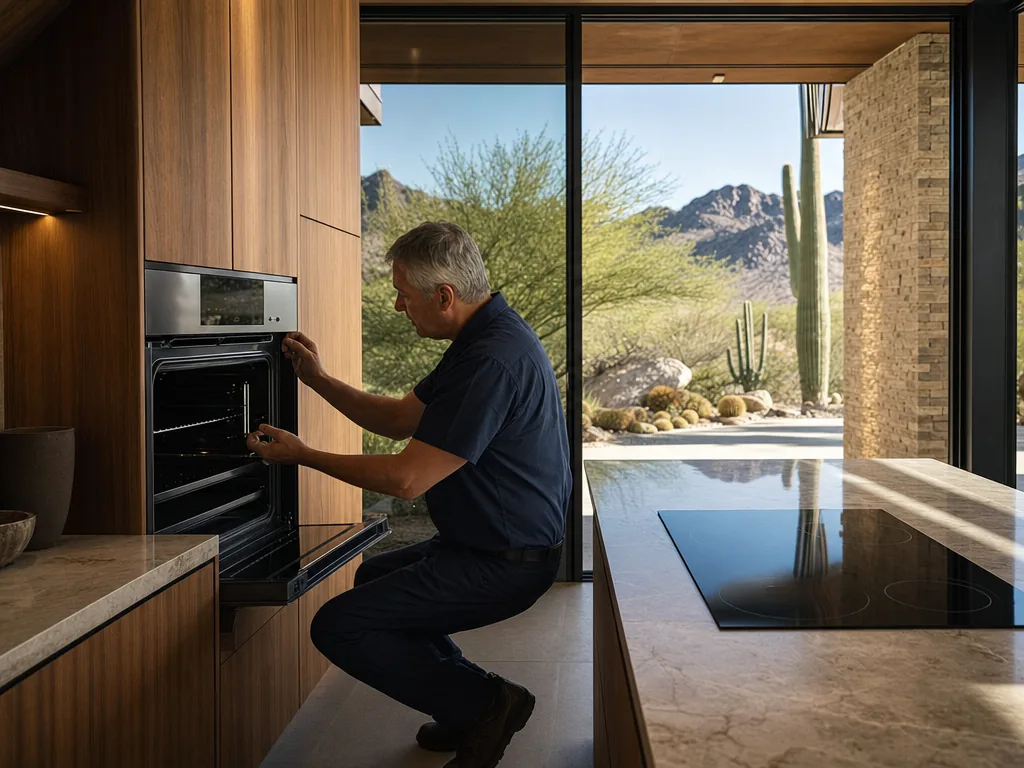 Technician servicing a Gaggenau built-in appliance in a Phoenix home