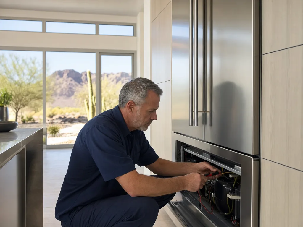 Technician servicing a LG built-in appliance in a Phoenix home