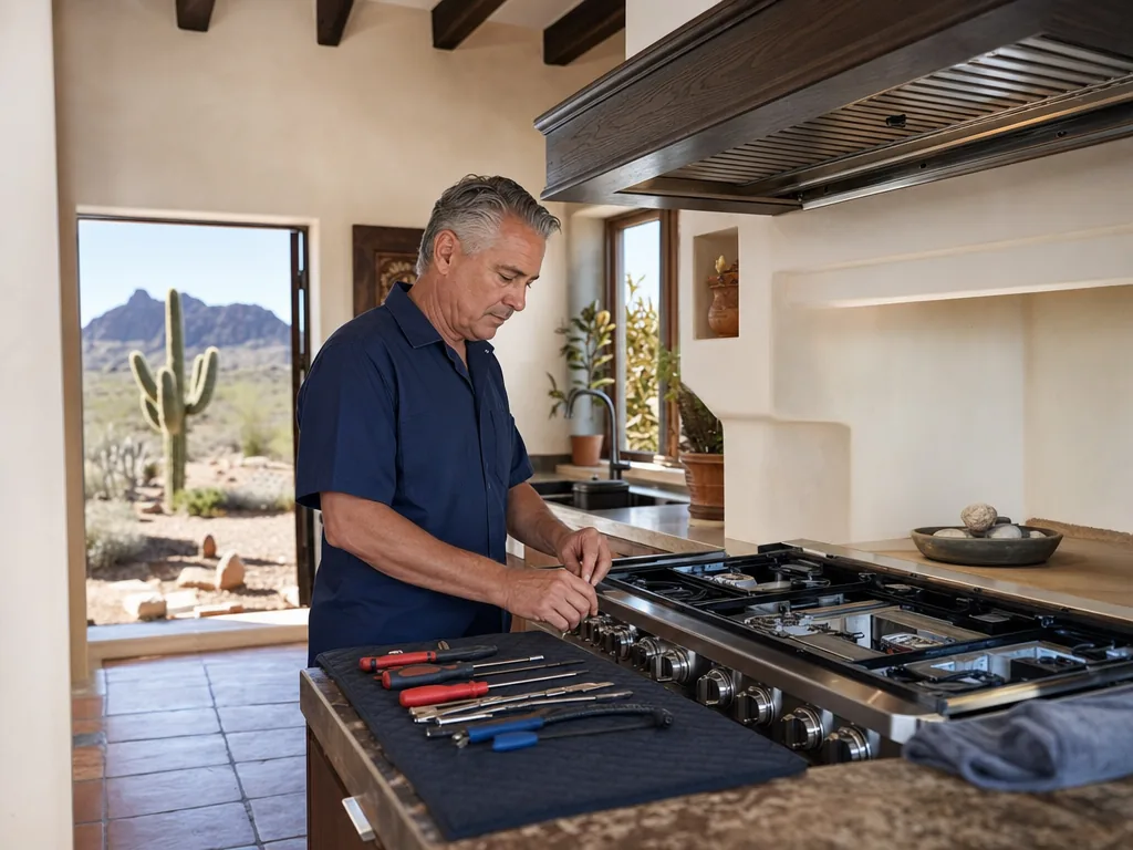 Built-in range opened for repair in a Phoenix kitchen