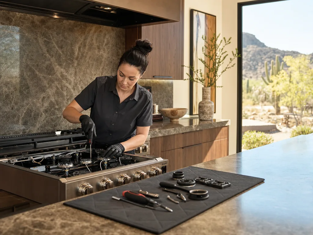 Built-in stove opened for repair in a Phoenix kitchen